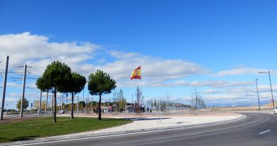 Bandera de España en la rotonda de Valenoso. Avda Víctimas del Terrorismo