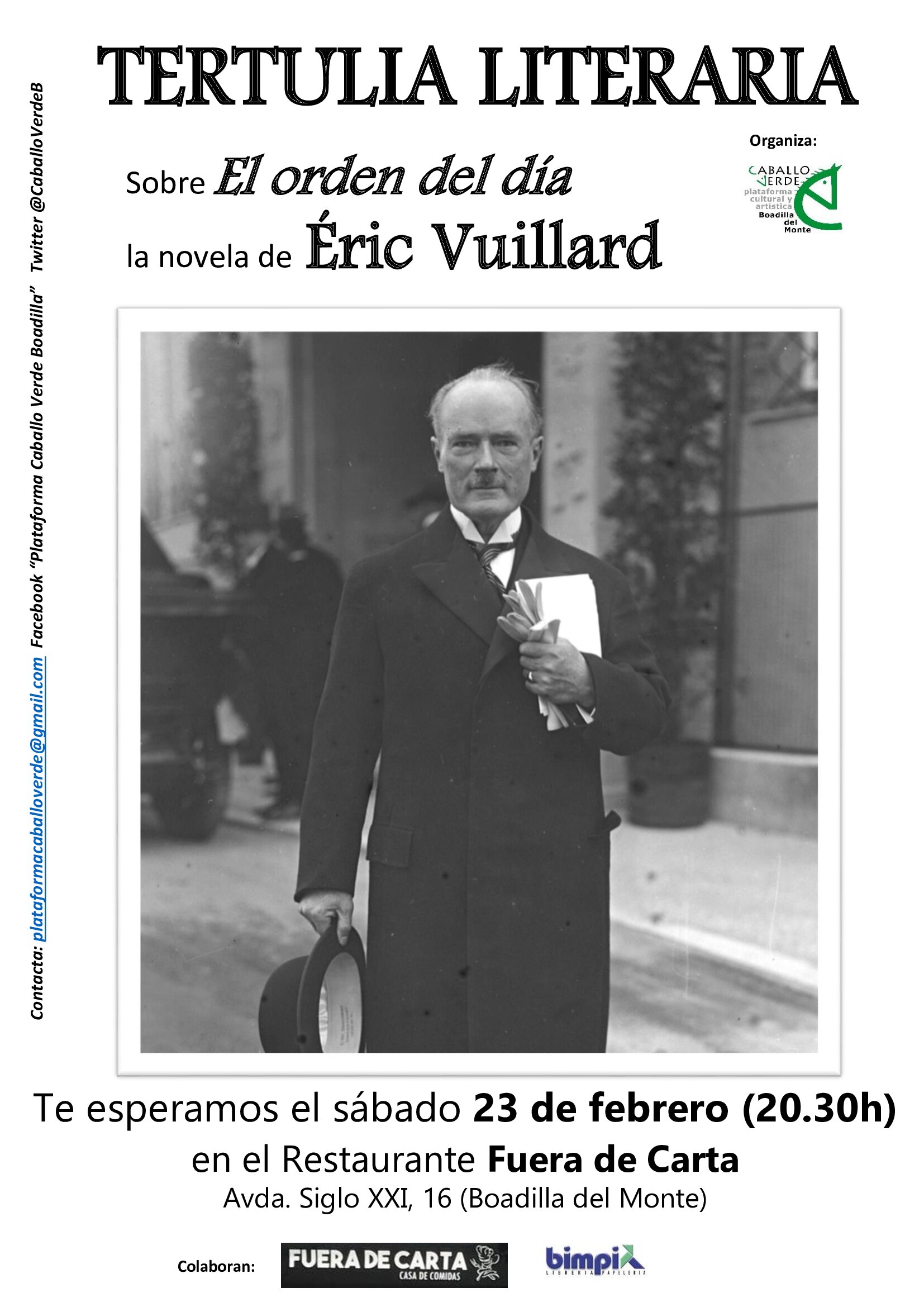 Tertulia literaria Caballo Verde Éric Vuillard