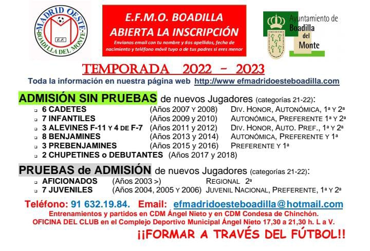 Teleboadilla. Inscripción EFMO Boadilla temporada 2022-2023