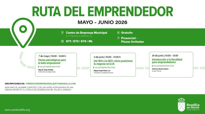Boadilla impulsa tres talleres gratuitos para emprendedores